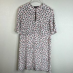 Tara Jarmon Womens Polka Dots Printed Dress Size 40 Short Sleeve Multicolor Silk